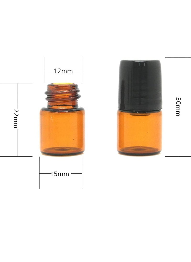 Furnido 25 Pack 1ml Amber Glass Roll on Bottle For Essential Oils,Perfume Vial with Stainless Steel Roller Ball,Black Caps Mini Sample Vials Cosmetics Small Container