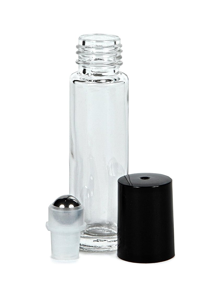 Vivaplex, 24, Clear, 10 ml Glass Roll-on Bottles with Stainless Steel Roller Balls. 3-3 ml Droppers included