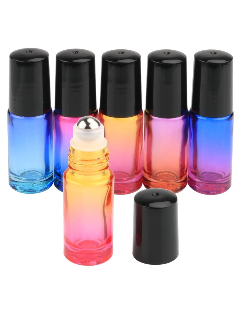 Wresty Gradient Color Roll On Bottles Thick Glass Empty Refillable Fragrance Perfume Essential Oil Glass Roller Bottles Metal Roller ball Bottle Container For Home Travel Use 5ml 6 Packs