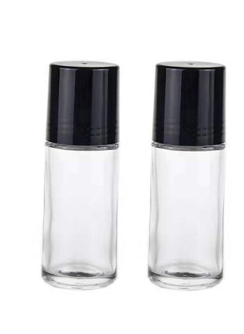 2Pcs 30 ml 1oz Deodorant Glass Roller Bottles Refillable Empty Massage Roll On Bottles Containers with Plastic Roller Ball Black Cap for Essential Oils DIY Deodorant, Clear