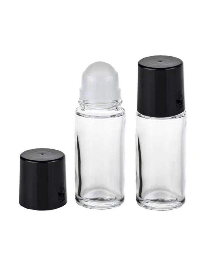 2Pcs 30 ml 1oz Deodorant Glass Roller Bottles Refillable Empty Massage Roll On Bottles Containers with Plastic Roller Ball Black Cap for Essential Oils DIY Deodorant, Clear