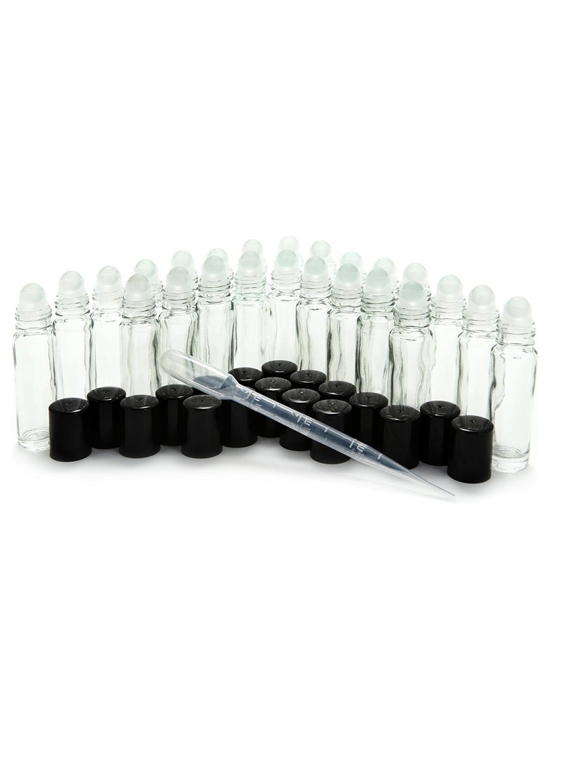 24, Clear, 10 ml Glass Roll on Perfume Bottles with 3 ml Dropper