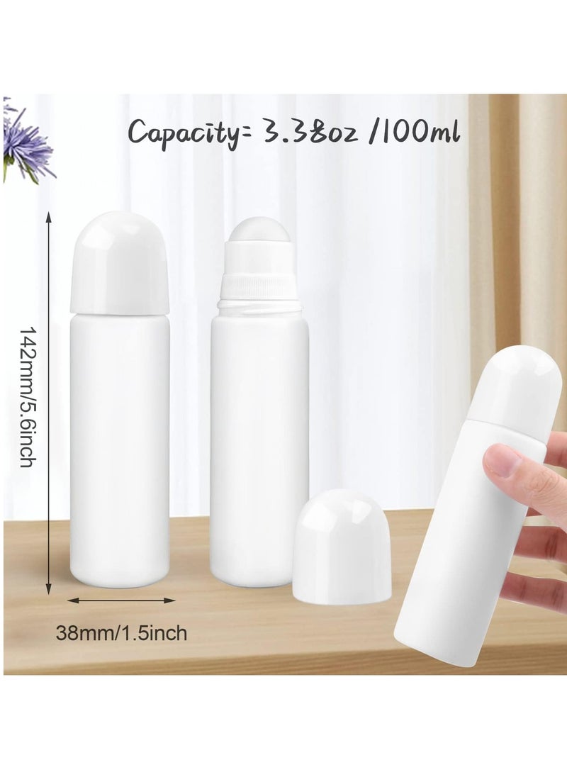 8 Pack 100ml/3.38oz Plastic Roller Bottles Empty Refillable Roll On Bottle Leak-Proof Deodorant Containers Anti-perspirant Dispenser for Essential Oil Perfumes Balms - White