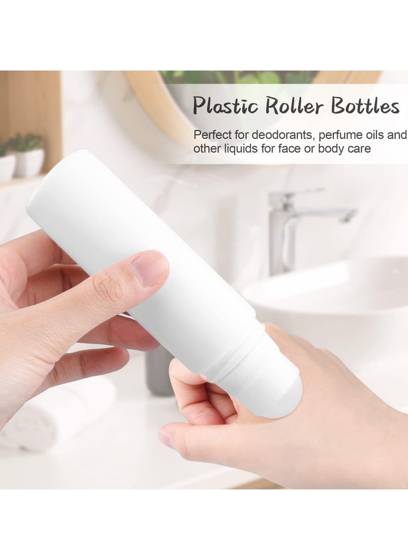 8 Pack 100ml/3.38oz Plastic Roller Bottles Empty Refillable Roll On Bottle Leak-Proof Deodorant Containers Anti-perspirant Dispenser for Essential Oil Perfumes Balms - White