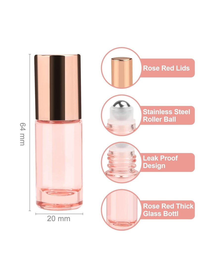 Wresty 1/6 Oz Pink Glass Roller Bottles,6 Pack 5ml Roll On Bottles With Rose Gold Lids Roller Ball Bottles For Essential Oils Perfume Cosmetic Liquid