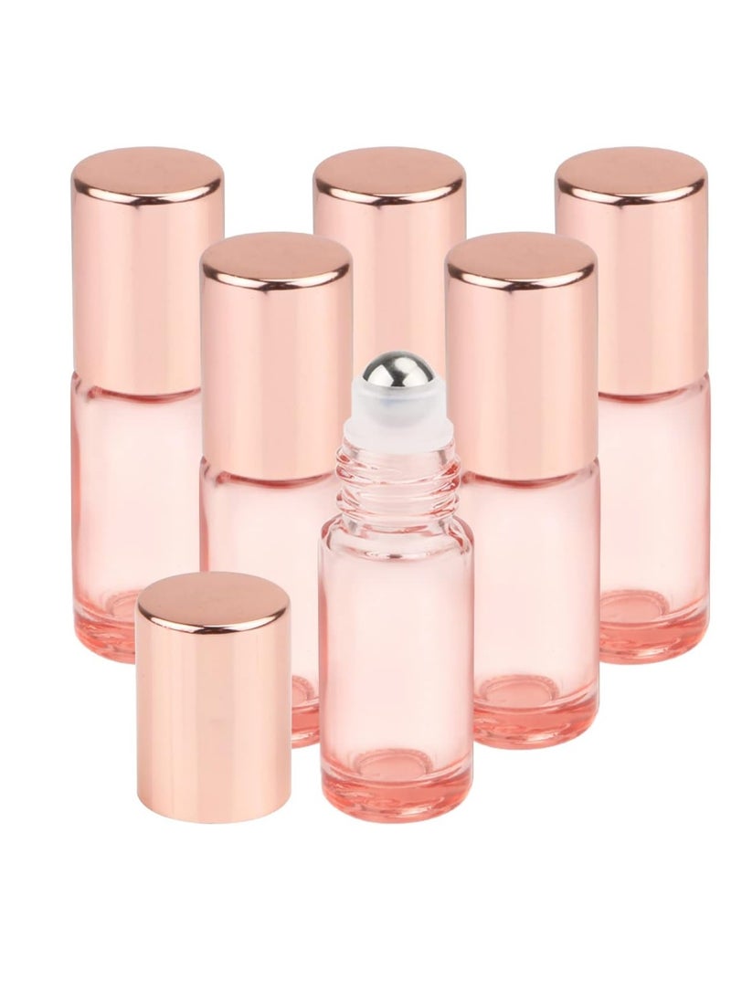 Wresty 1/6 Oz Pink Glass Roller Bottles,6 Pack 5ml Roll On Bottles With Rose Gold Lids Roller Ball Bottles For Essential Oils Perfume Cosmetic Liquid