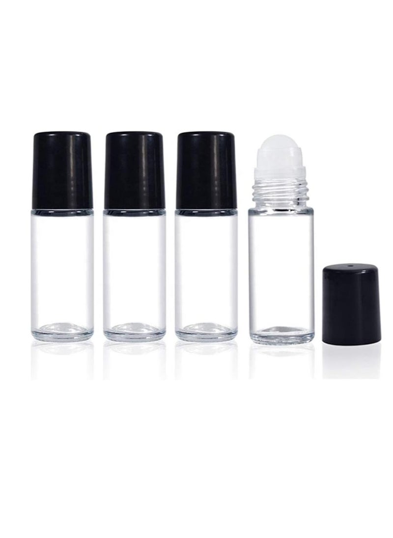 4PCS 30ml Essential Oil Roller Bottles,Empty Refillable Clear Glass Roll-on Bottles Perfume Roller Bottles with plastic Roller Balls and Black Lids