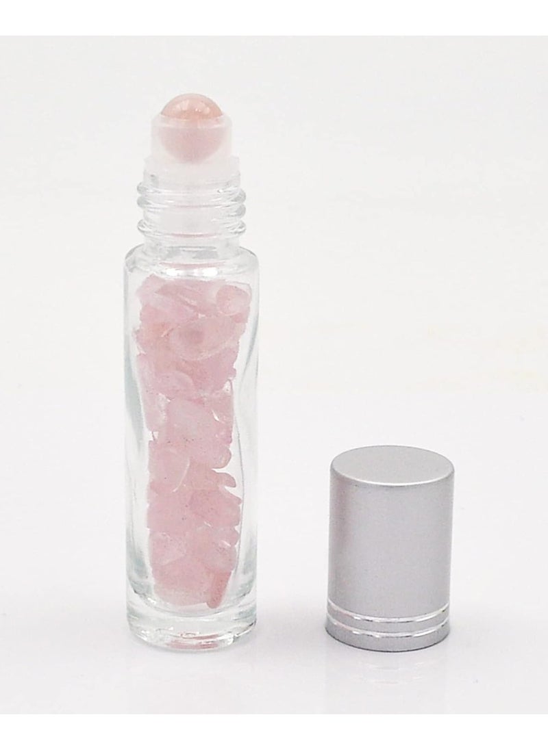 Essential Oil Roller Bottle 10ml w EVA Carrying Travel Case（Clear Glass Bottle with silver Cap、10pack、Gemstone Roller Balls、Healing Crystal Chips Inside、Opener)Gemstone Roller Ball Bottles