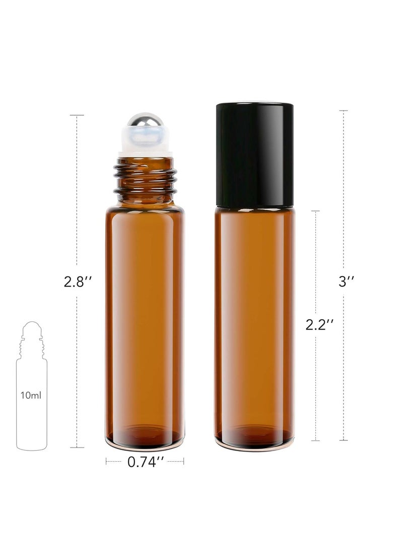 LotFancy Essential Oil Roller Bottles, 6pc 10ml Amber Glass Bottle with Stainless Steel Roller Balls and Caps, Leakproof Perfume Bottles for Travel, Includes 2pc 4ml Droppers