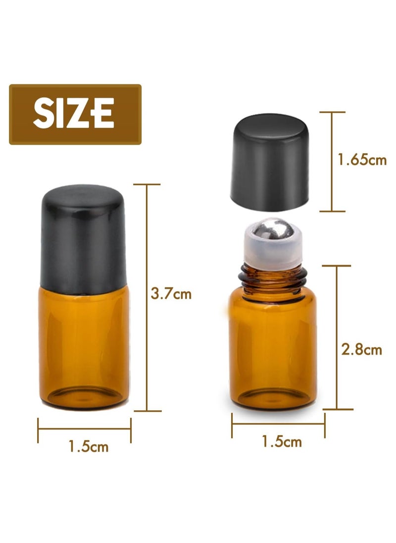 ZEJIA 2ML Essential Oil Roller Bottles, 24 Pack Amber roller bottles for oils, Mini Glass Roll on Bottles with Stainless Steel Roller Balls&2 Droppers