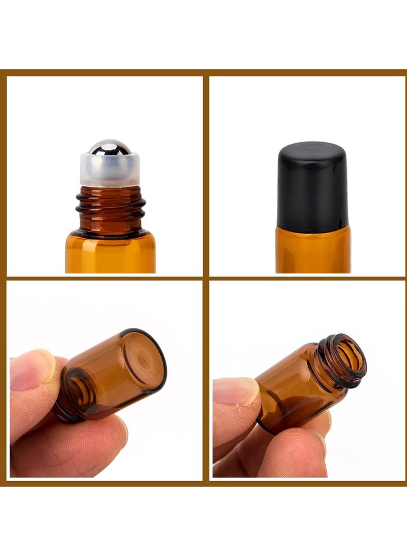 ZEJIA 2ML Essential Oil Roller Bottles, 24 Pack Amber roller bottles for oils, Mini Glass Roll on Bottles with Stainless Steel Roller Balls&2 Droppers