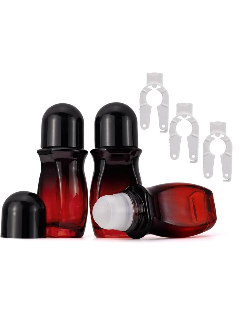 JIUWU Roll On Bottles for Deodorant 50 ML Rollerball Bottle For Amber Oil 3pcs Roller Bottles For Essential Oils With Multi-Function Bottle Opener Empty Travel Size Bottles For Perfumes（Plastic Ball）