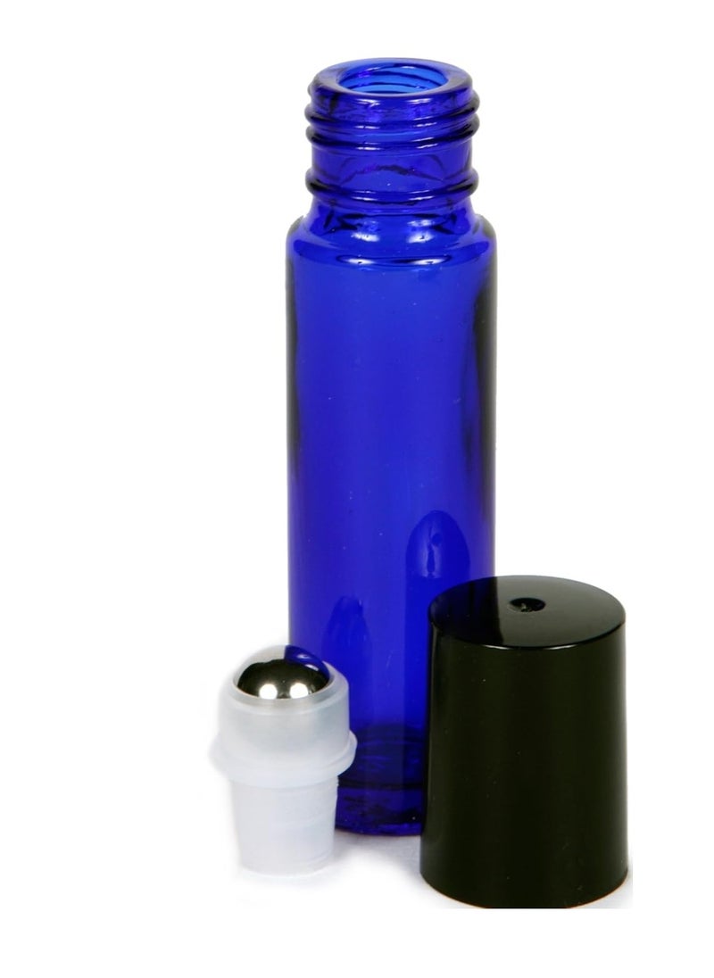 Vivaplex, 24, Cobalt Blue, 10 ml Glass Roll-on Bottles with Stainless Steel Roller Balls. 3-3 ml Droppers included