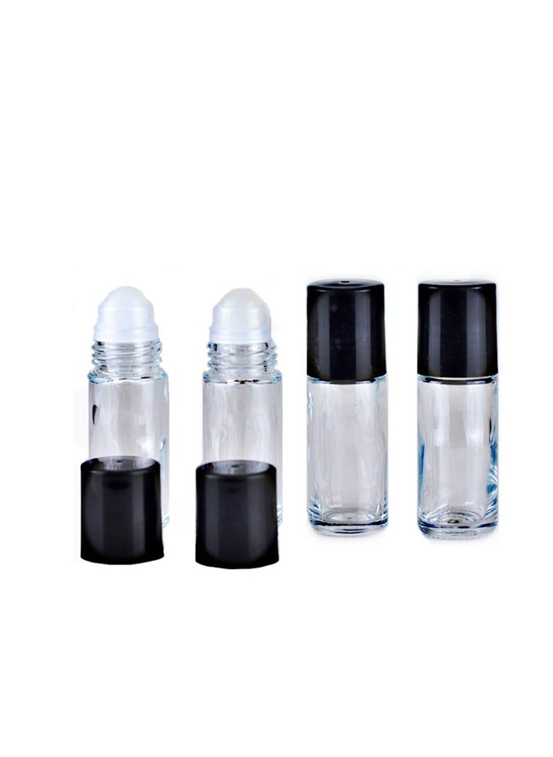 Constore 4 PCS 30ML Deodorant Glass Roller Bottles with Plastic Roller Ball Black Cap Leak-Proof Massage Roll On Bottles Containers