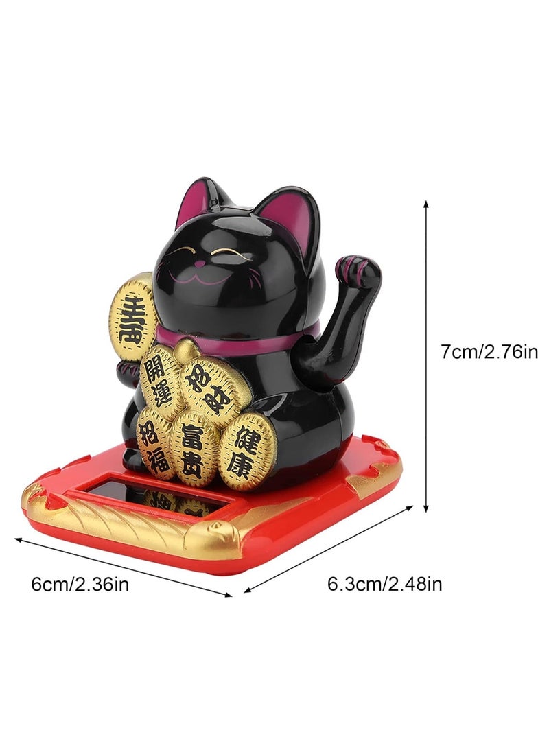 Solar Powered Lovely Lucky Cat Ornaments Desktop Craft Art Home Shop Hotel Shaking Hand Chinese Lucky Cat Wealth Waving Fortune Home Decor (Black)