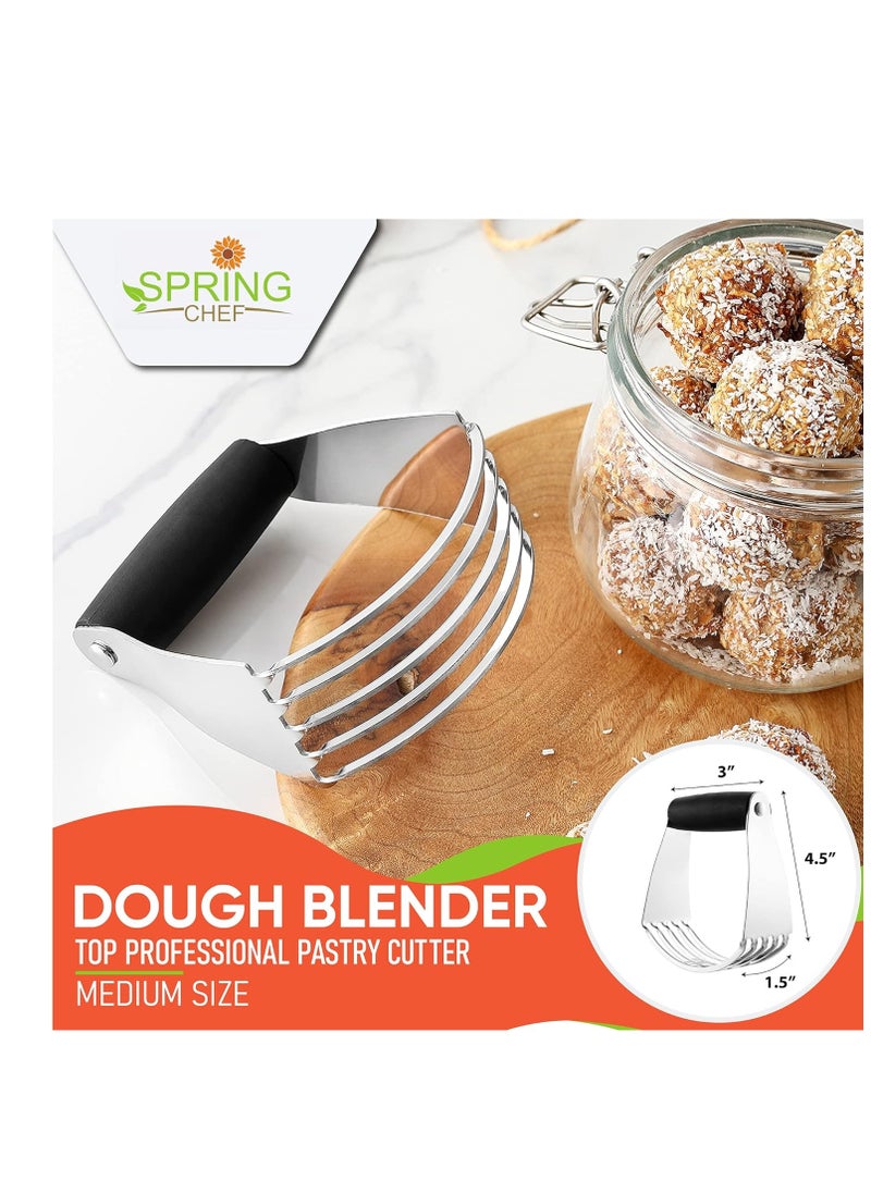 Spring Chef Dough Blender, Top Professional Pastry Cutter with Heavy Duty Stainless Steel Blades, Medium Size, Black