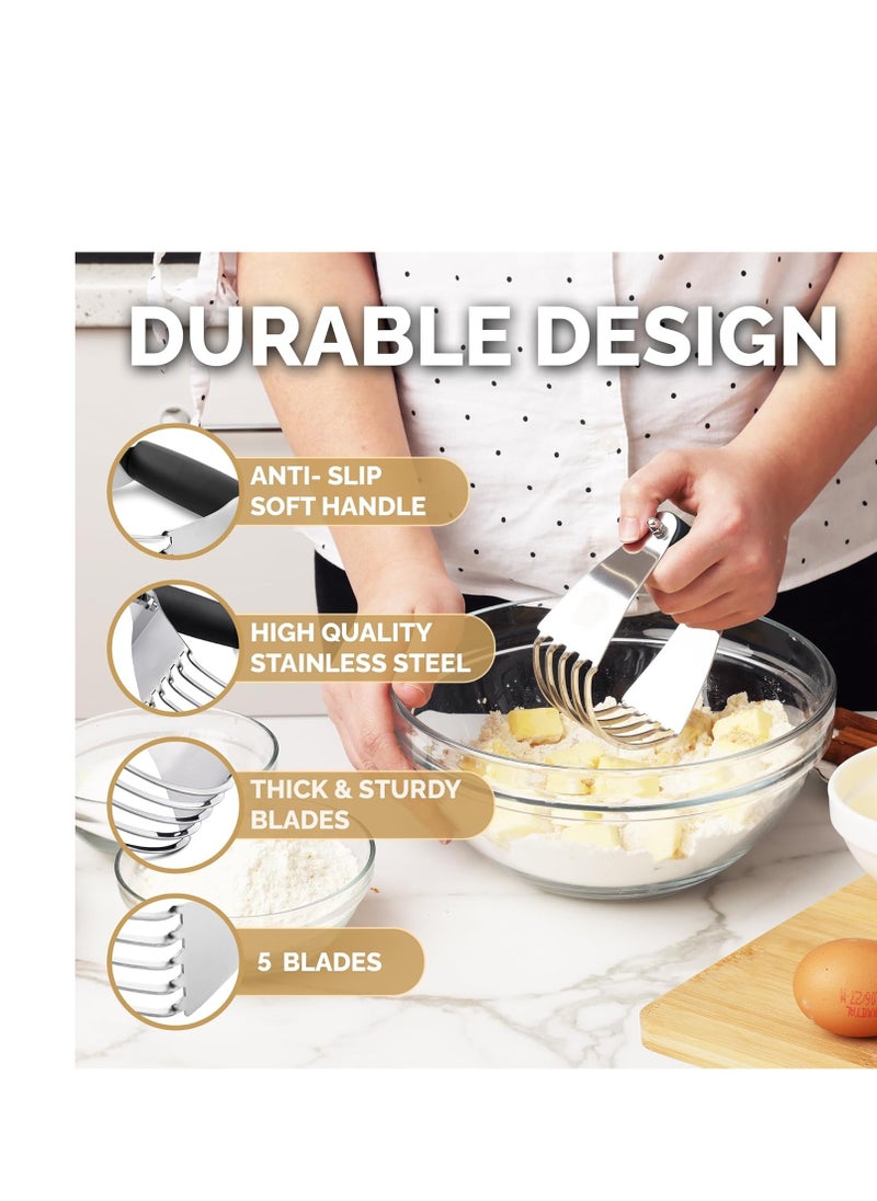 Zulay Kitchen Dough Blender Top Professional - Stainless Steel Pastry Cutter, Heavy Duty Dough Cutter With Blades, Pastry Blender And Butter Cutter - Pastry Cutter For Baking (Black)