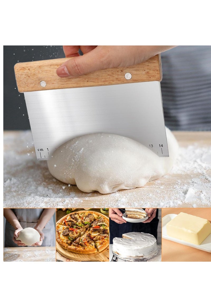 cobee Bench Cutter Scraper, Dough Pastry Bench Scraper and Dough Cutter, Stainless Steel Food Scraper with Grip Handles & Measuring Scale for Baking Kitchen Gadgets