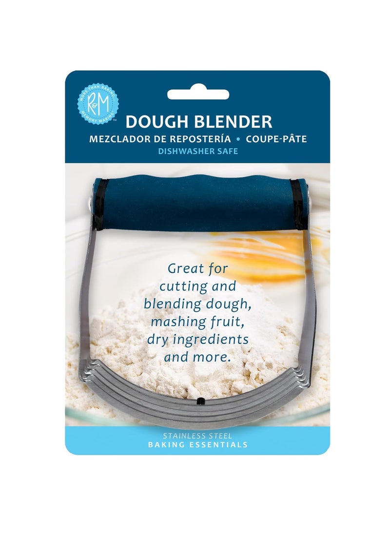 R&M Dough Blender for Cutting and Blending Dough, Mashing Fruit, Mixing Dry Ingredients and More. Stainless Steel with Non-slip Blue Handle.