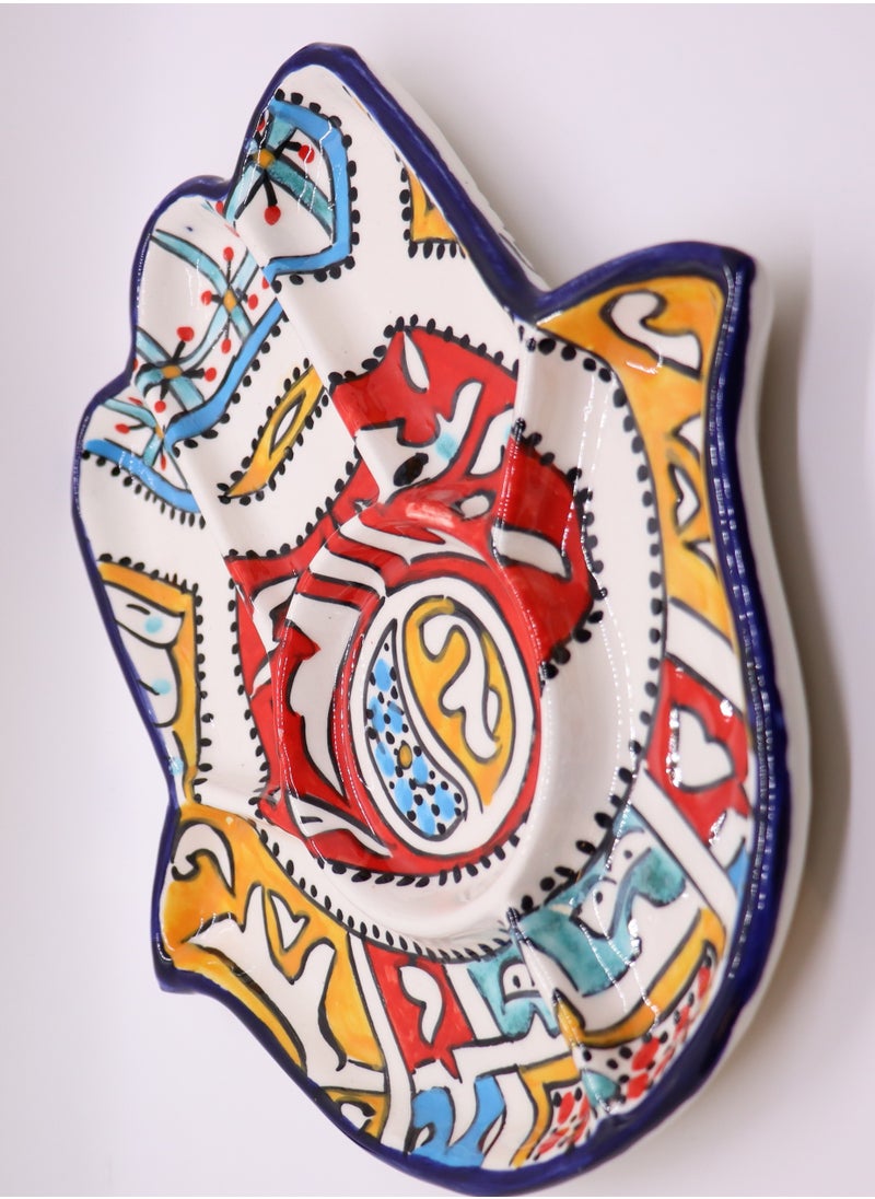 Moroccan Ceramic Hamsa Art Dish/Decor, Handmade, Handpainted