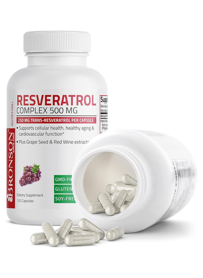 Resveratrol 500 Complex Red Wine Extract Natural Antioxidant Supplement For Cardiovascular And Immune System Health 120 Capsules