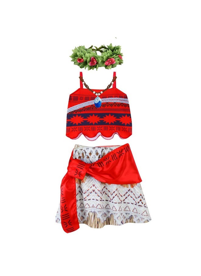 Princess Costume Set With Hawaiian Flower Garland And Necklace (Red, 3T)