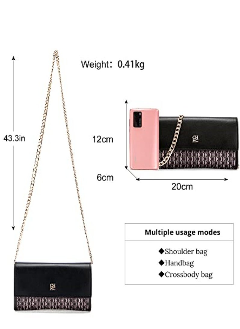 Small Crossbody Bag for Women,Cell Phone Purse Women's Shoulder Handbags Wallet Purse with Credit Card Slots Gold Hardware Chain Purses Shoulder Bag(Black)