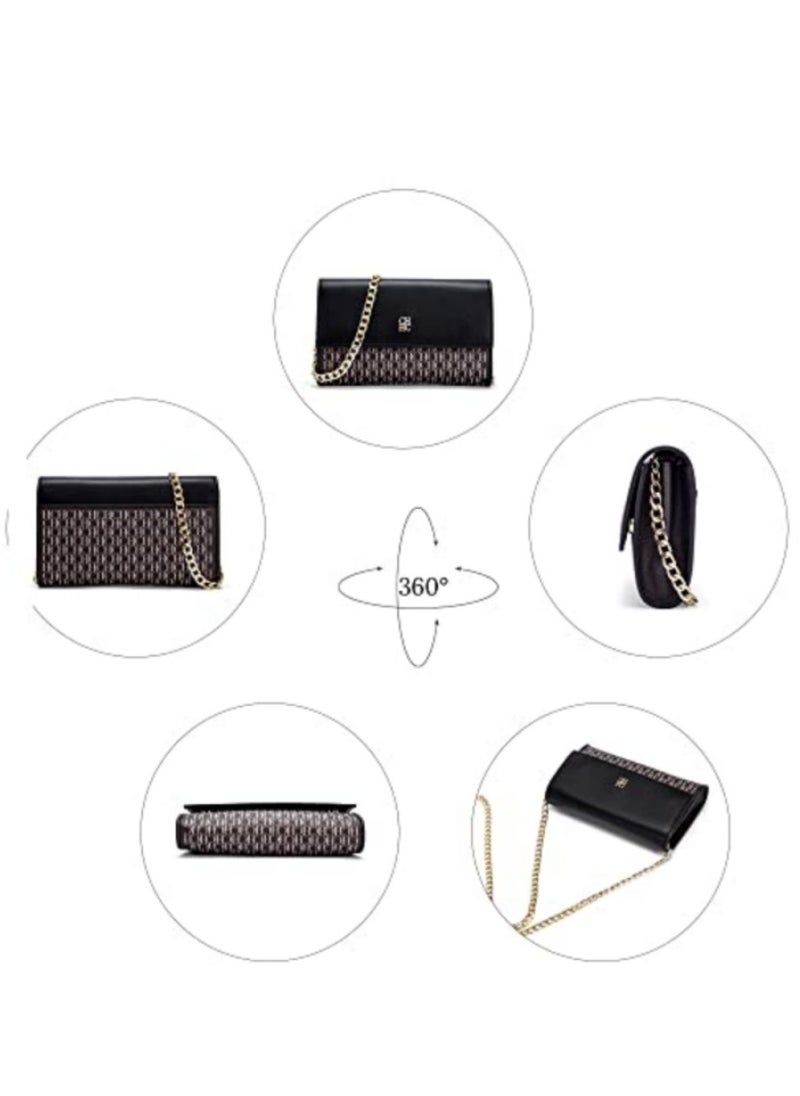 Small Crossbody Bag for Women,Cell Phone Purse Women's Shoulder Handbags Wallet Purse with Credit Card Slots Gold Hardware Chain Purses Shoulder Bag(Black)