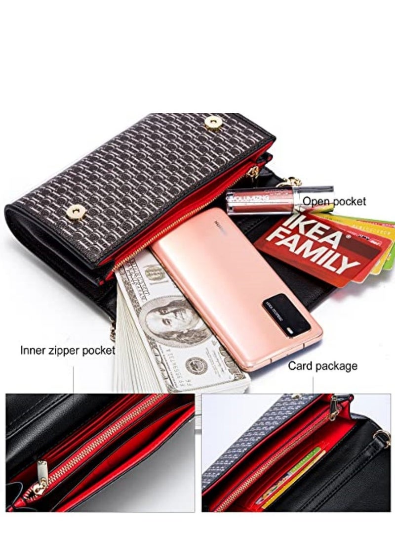 Small Crossbody Bag for Women,Cell Phone Purse Women's Shoulder Handbags Wallet Purse with Credit Card Slots Gold Hardware Chain Purses Shoulder Bag(Black)
