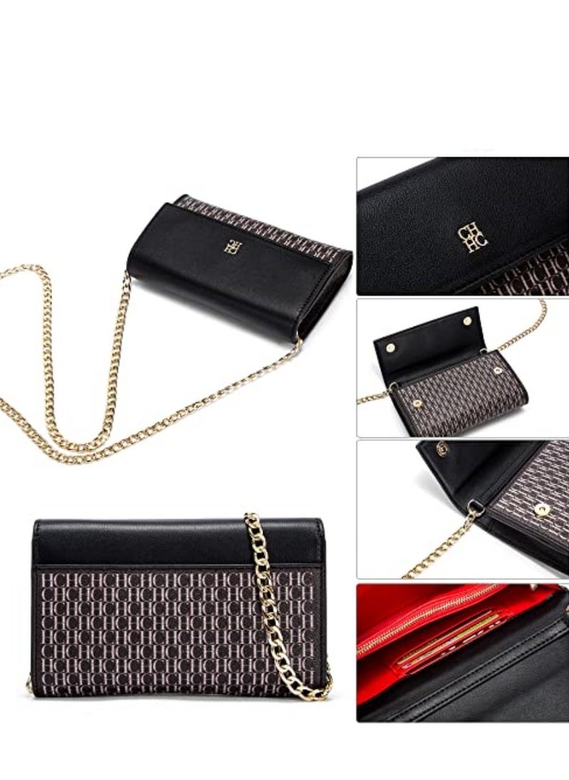 Small Crossbody Bag for Women,Cell Phone Purse Women's Shoulder Handbags Wallet Purse with Credit Card Slots Gold Hardware Chain Purses Shoulder Bag(Black)
