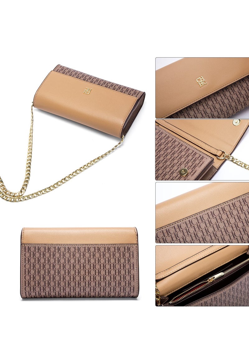 Small Crossbody Bag for Women,Cell Phone Purse Women's Shoulder Handbags Wallet Purse with Credit Card Slots Gold Hardware Chain Purses Shoulder Bag(Khaki)