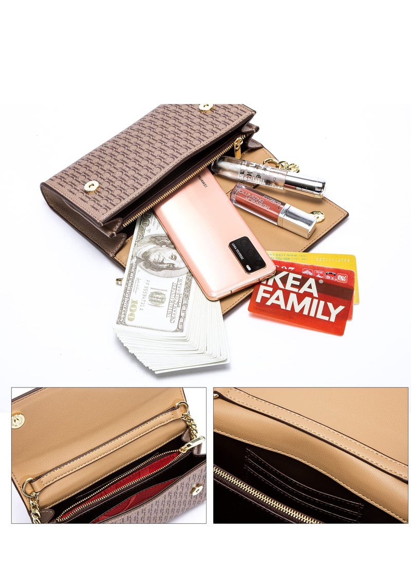 Small Crossbody Bag for Women,Cell Phone Purse Women's Shoulder Handbags Wallet Purse with Credit Card Slots Gold Hardware Chain Purses Shoulder Bag(Khaki)