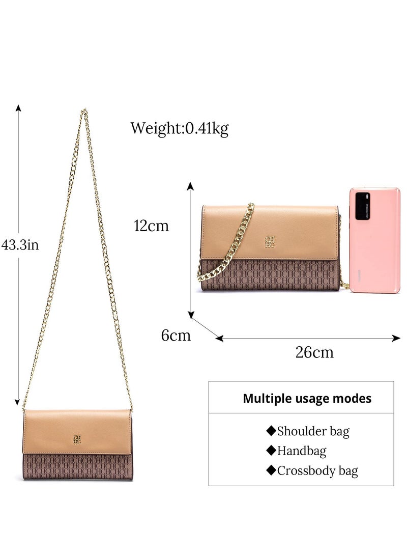 Small Crossbody Bag for Women,Cell Phone Purse Women's Shoulder Handbags Wallet Purse with Credit Card Slots Gold Hardware Chain Purses Shoulder Bag(Khaki)