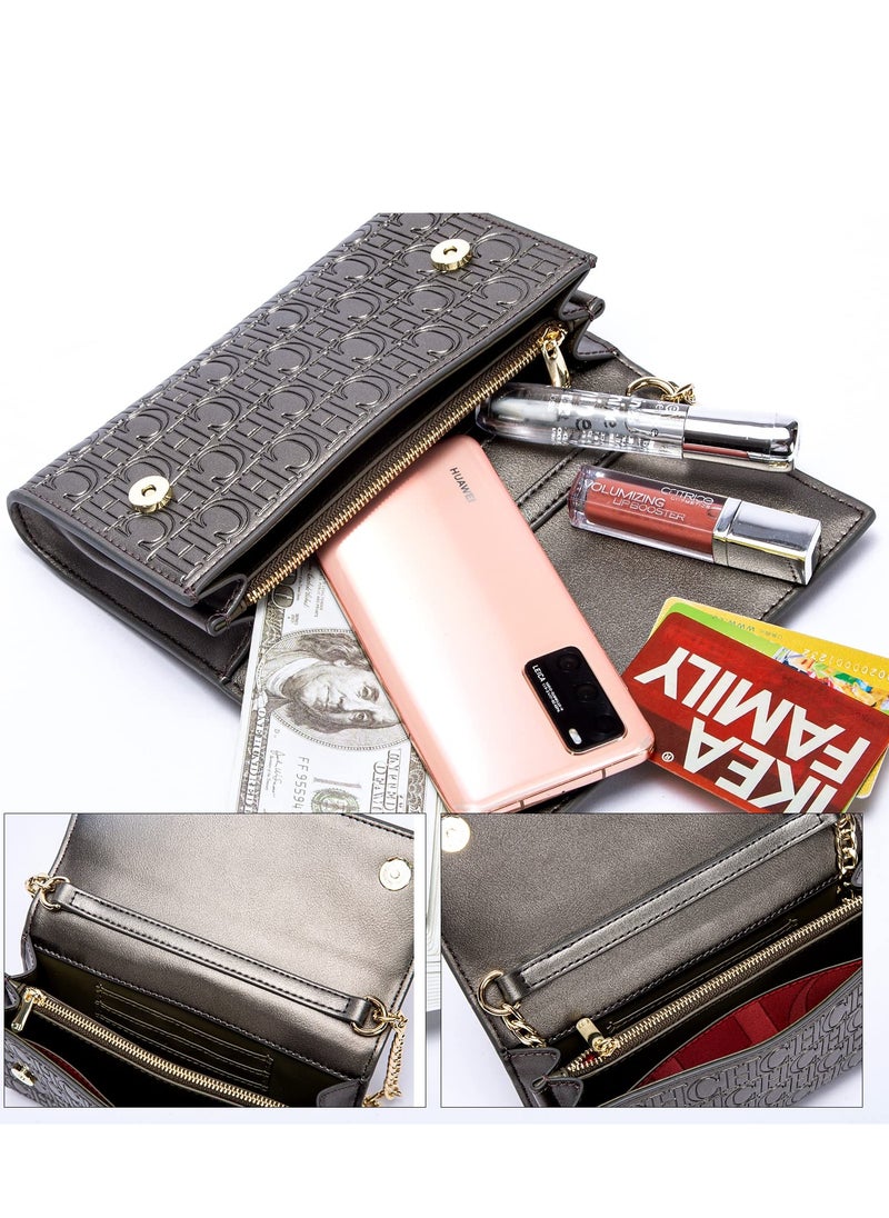 Small Crossbody Bag for Women,Cell Phone Purse Women's Shoulder Handbags Wallet Purse with Credit Card Slots Gold Hardware Chain Purses Shoulder Bag(Bronze)