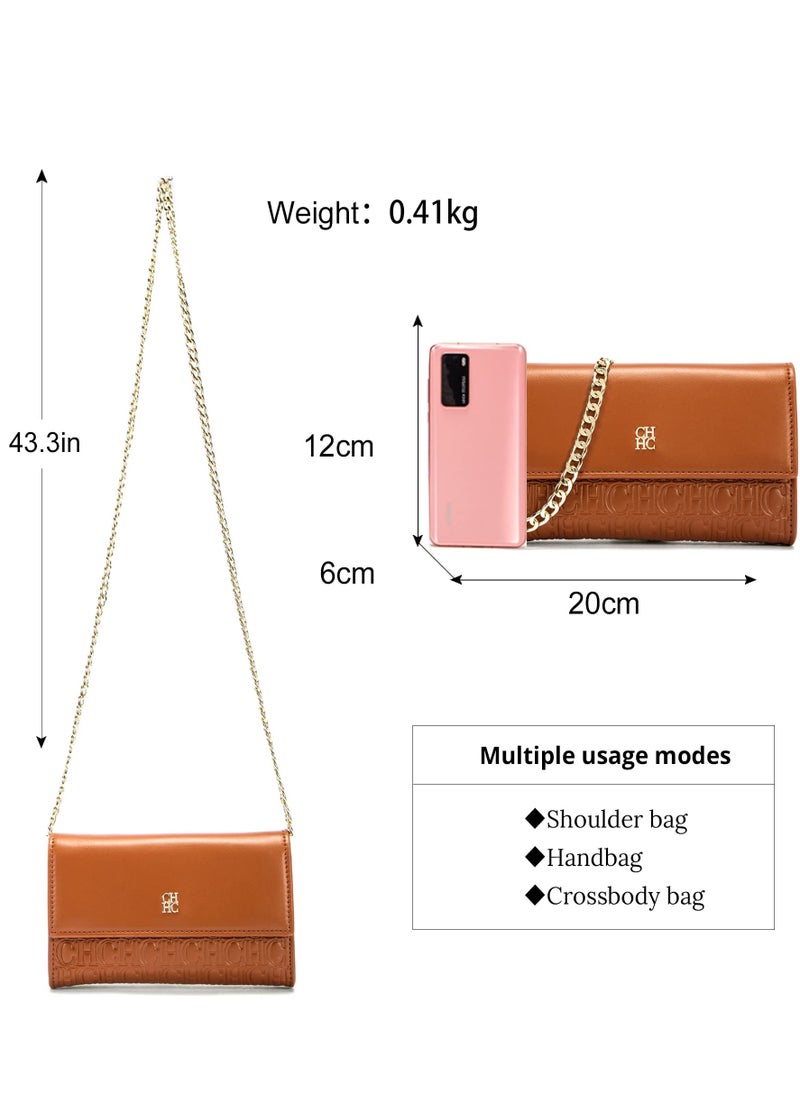 Small Crossbody Bag for Women,Cell Phone Purse Women's Shoulder Handbags Wallet Purse with Credit Card Slots Gold Hardware Chain Purses Shoulder Bag(Brown)
