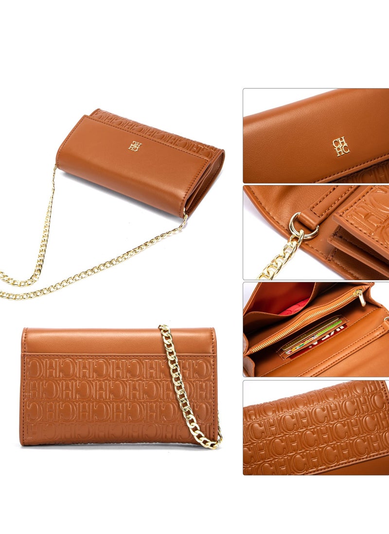 Small Crossbody Bag for Women,Cell Phone Purse Women's Shoulder Handbags Wallet Purse with Credit Card Slots Gold Hardware Chain Purses Shoulder Bag(Brown)