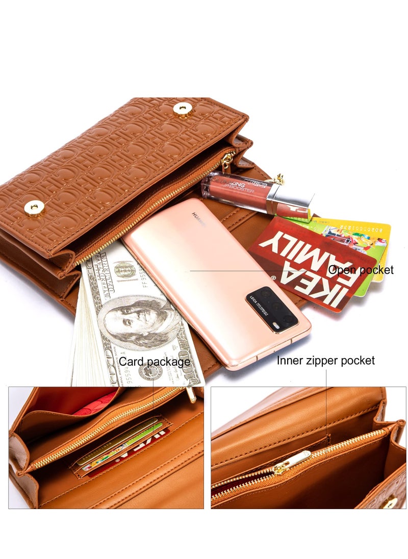 Small Crossbody Bag for Women,Cell Phone Purse Women's Shoulder Handbags Wallet Purse with Credit Card Slots Gold Hardware Chain Purses Shoulder Bag(Brown)
