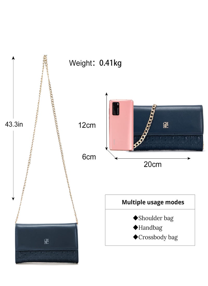 Small Crossbody Bag for Women,Cell Phone Purse Women's Shoulder Handbags Wallet Purse with Credit Card Slots Gold Hardware Chain Purses Shoulder Bag(Blue)