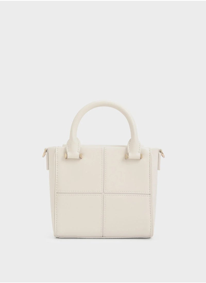 Textured Panelled Top Handle Bag