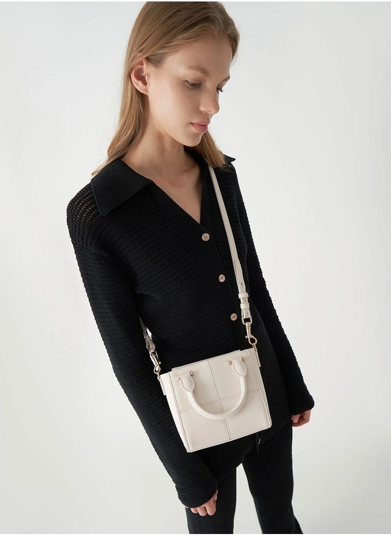 Textured Panelled Top Handle Bag
