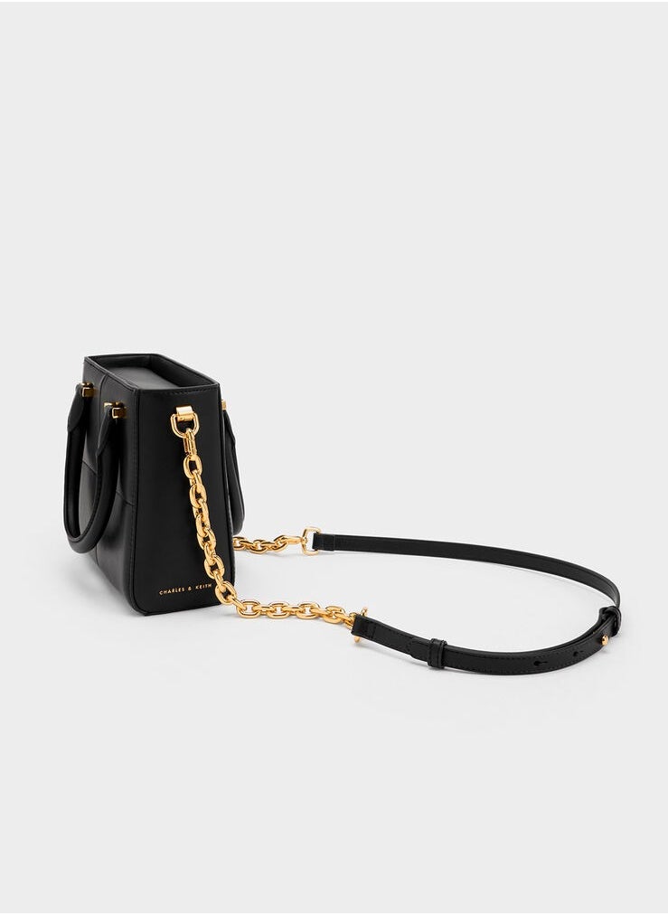 Textured Panelled Top Handle Bag