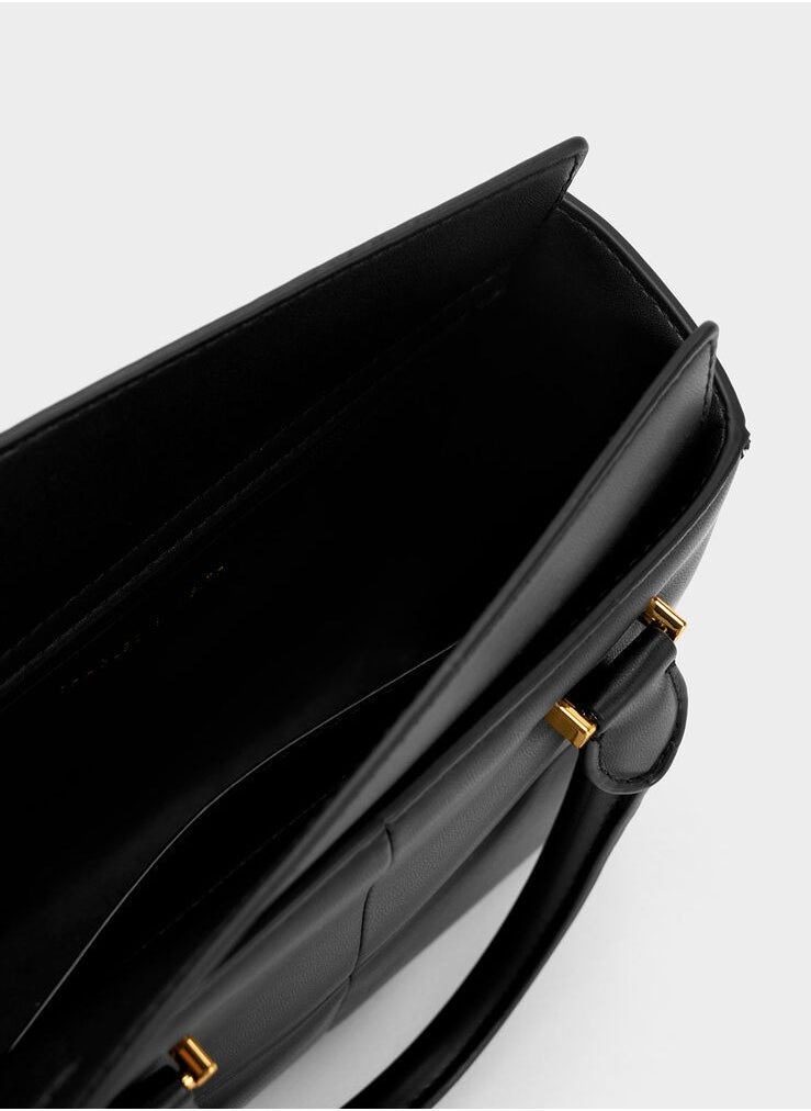 Textured Panelled Top Handle Bag