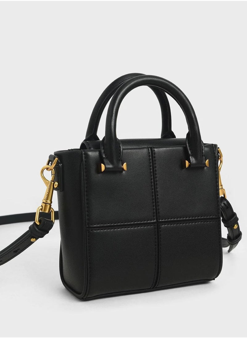 Textured Panelled Top Handle Bag