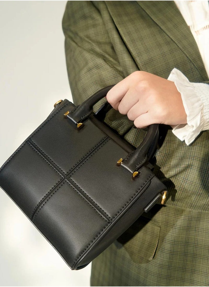 Textured Panelled Top Handle Bag