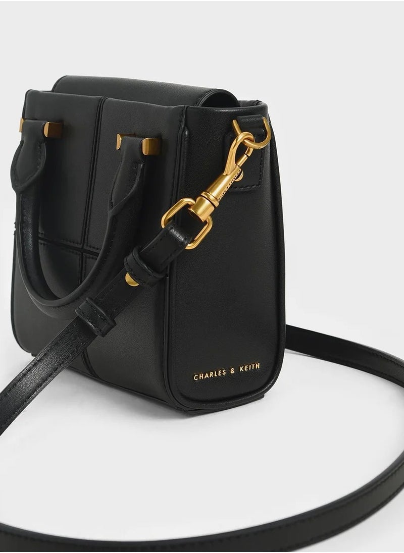Textured Panelled Top Handle Bag