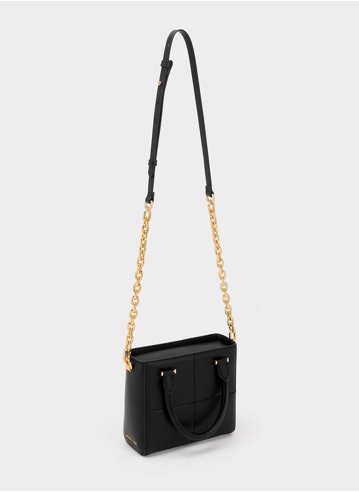 Textured Panelled Top Handle Bag