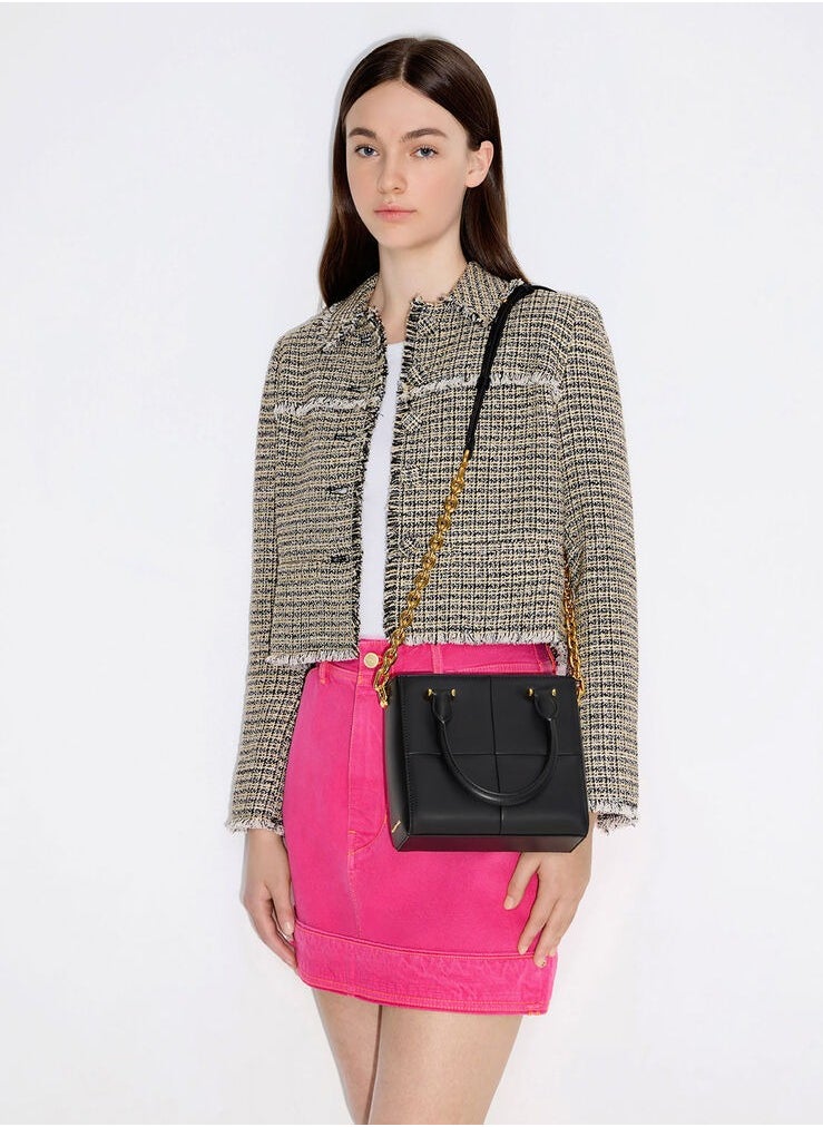 Textured Panelled Top Handle Bag