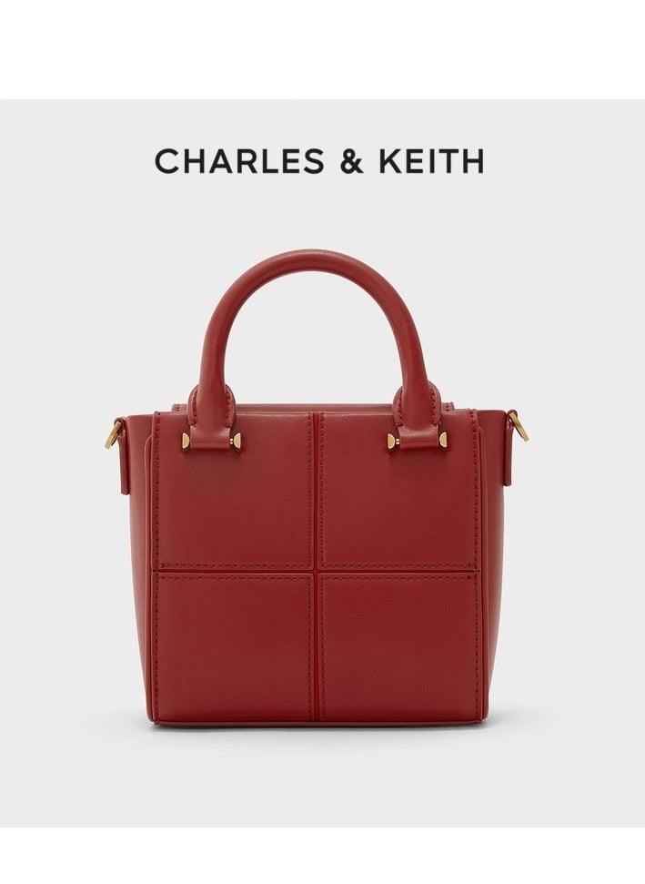 Textured Panelled Top Handle Bag