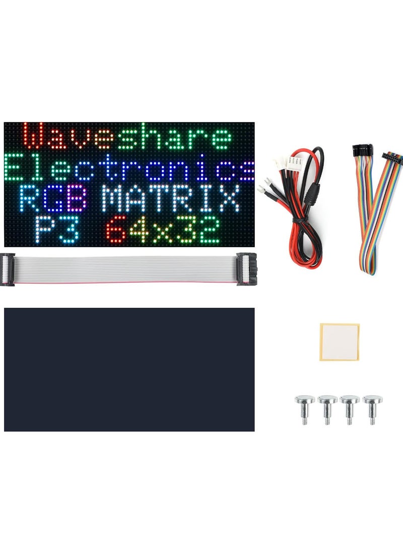 Full-Color LED Matrix Panel Display Screen 64×32 Pixels 3mm Pitch LED Module Compatible with Raspberry Pi Pico, ESP32, Arduino,2048 Individual RGB LEDs,Adjustable Brightness