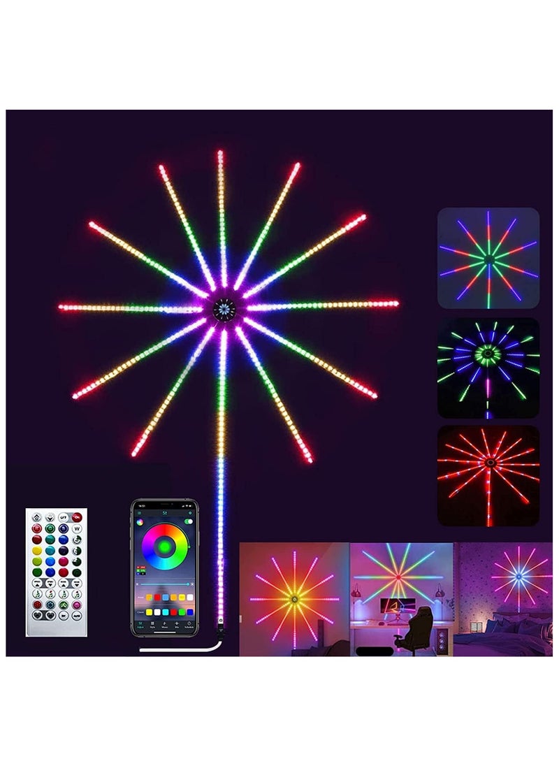 Smart Firework Lights Indoor, App and Remote Control RGB Color Changing Led Lights Strip for Bedroom, More Colors, Dynamic Modes, Music Sync, Mic, Led Rhythm Control Lights for Room Decor